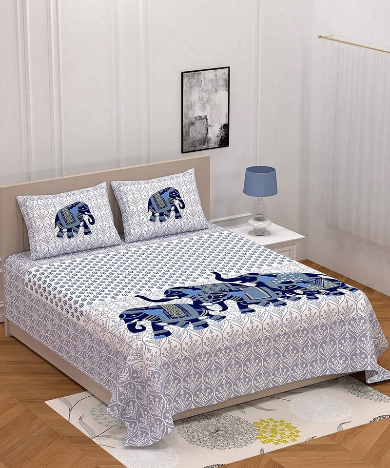Monik Handicrafts 100 Cotton Rajasthani Jaipuri Traditional King Size Double Bed Bedsheet with 2 Pillow Covers - Image 1