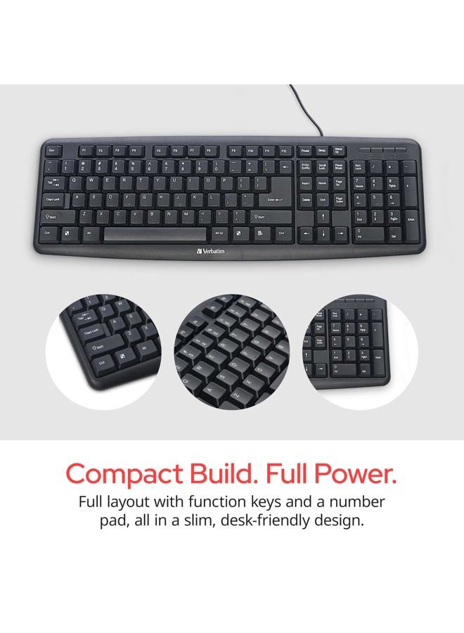 VERBATIM Slimline Wired Keyboard USB Plug-and-Play Numeric Keypad Adjustable Tilt Legs Corded Full-Size Computer Keyboard Compatible with PC, Laptop - Frustration Free Packaging Black 99201 - Image 3