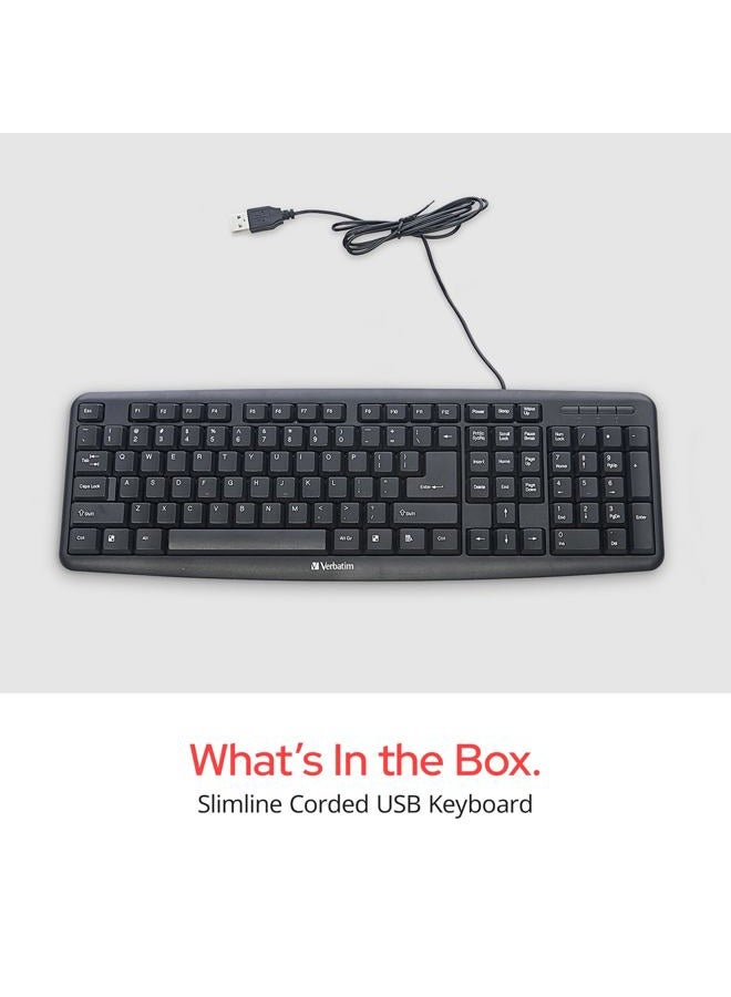 VERBATIM Slimline Wired Keyboard USB Plug-and-Play Numeric Keypad Adjustable Tilt Legs Corded Full-Size Computer Keyboard Compatible with PC, Laptop - Frustration Free Packaging Black 99201 - Image 2