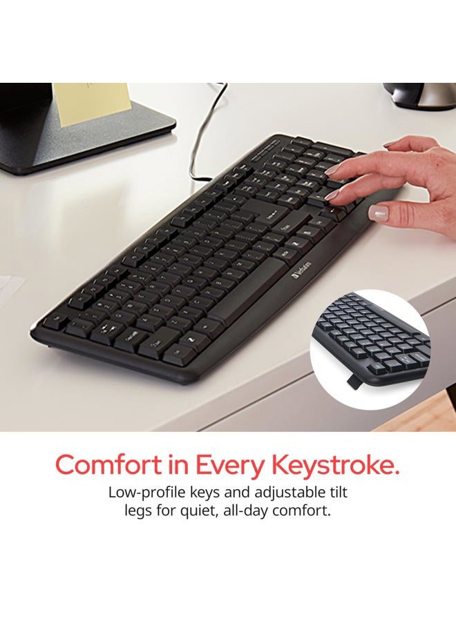 VERBATIM Slimline Wired Keyboard USB Plug-and-Play Numeric Keypad Adjustable Tilt Legs Corded Full-Size Computer Keyboard Compatible with PC, Laptop - Frustration Free Packaging Black 99201 - Image 5