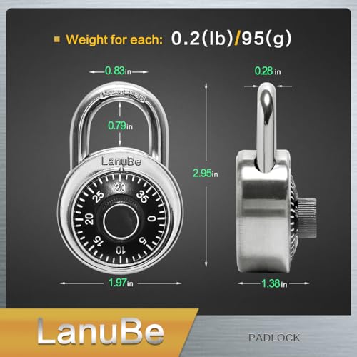 LanuBe Lock Standard Dial Combination Lock, 2 in. Wide, with Different Combinations, Black Turnplate, Pack of 24; Lock for School, Employee, Gym & Sports Locker, Case, Toolbox, and so on - Image 2