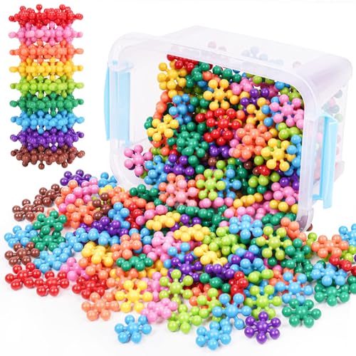 NiToy Snowflake Interlocking Building Block Educational Toy 300PCS for Kids Ages 3 MultiColor Solid Plastic Early Learning Creativity STEM Toy with Carrying Case Safe Material - Image 1