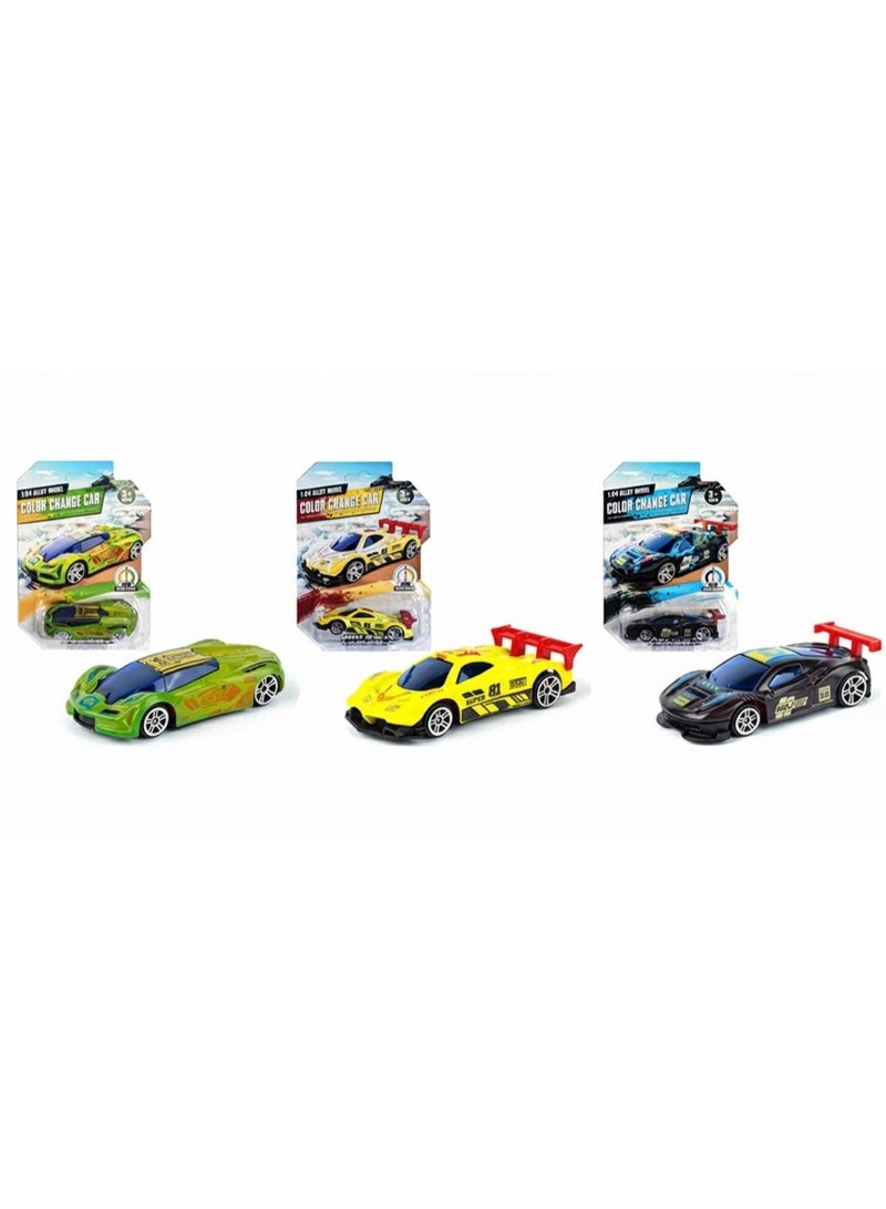 توي لاند لعبة سيارة رياضية صغيرة من سبائك معدنية متغيرة الألوان بمقياس 1:64 مع طلاء منشط بالماء للأطفال - 3 قطع - متنوعة - Image 3