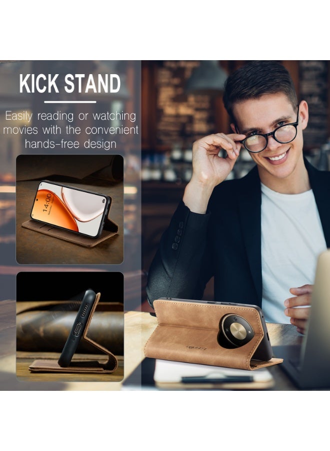 كيس مي جراب موبايل من الجلد الصناعي الفاخر  013 وحامل للكروت و البطاقات متوافق مع  Honor X9D (بني) - Image 2