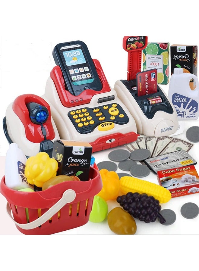 Cash Register for Kids, Kids Cashier with Checkout Scanner, Pretend Play Cash Register Toy, Fruit Card Reader, Play Money and Grocery Play Food Set, Educational Toy for Boys u0026 Girls Gifts Toddlers - Image 3