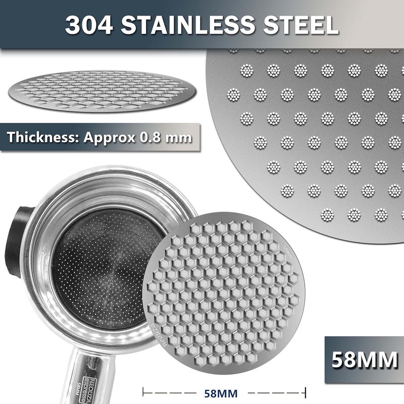 NEOUZA V4 Espresso Puck Screen 08mm Thickness Honeycomb Mesh Double Layer Black Protective Coating for Coffee Portafilter Basket 2 Black and Silver 58mm - Image 3