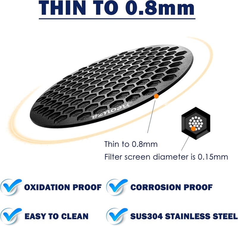 NEOUZA V4 Espresso Puck Screen 08mm Thickness Honeycomb Mesh Double Layer Black Protective Coating for Coffee Portafilter Basket 2 Black and Silver 58mm - Image 4