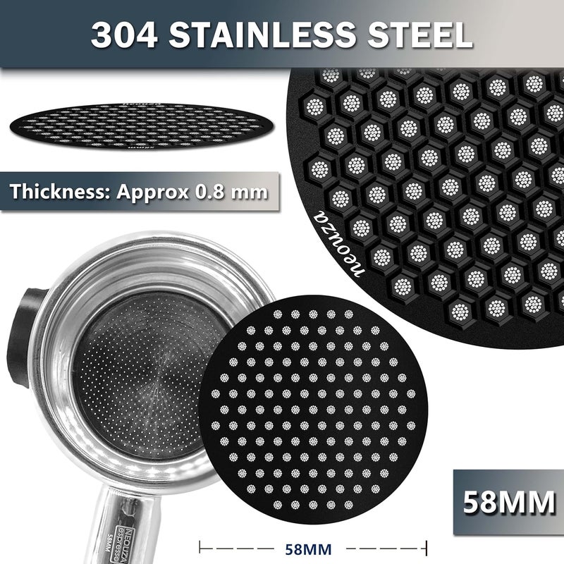 NEOUZA V4 Espresso Puck Screen 08mm Thickness Honeycomb Mesh Double Layer Black Protective Coating for Coffee Portafilter Basket 2 Black and Silver 58mm - Image 2