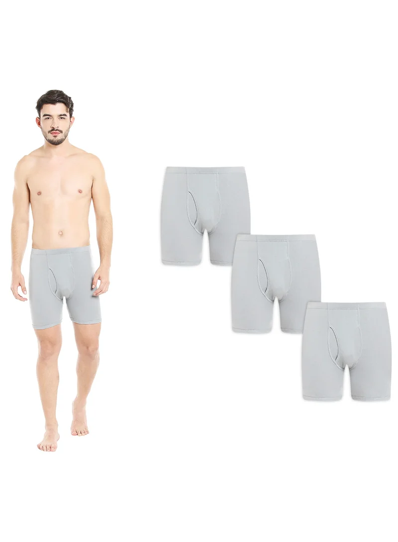 BYC MEN'S COTTON BOXER BRIEF SHORTS (PACK OF 3) - GREY