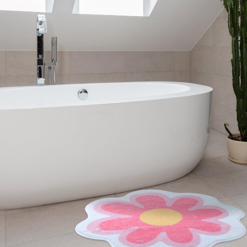 Tinideya Aesthetic Cute Flower Round Area Rug Non Slip Circle Soft Fluffy Flower Rug Indoor Floor Mat Carpet for Girls Bedroom Bathroom Living Room Sofa Nursery Decor(Pink, 2 ft) - Image 4