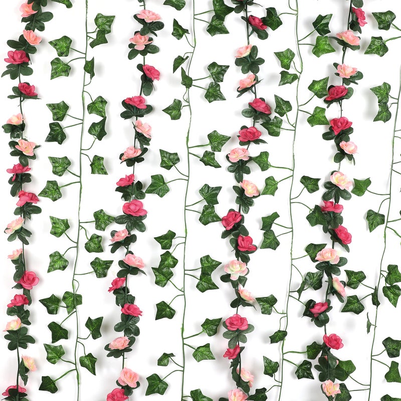 BLEUM CADE 5 Pcs 41Ft Flower Garland Artificial Rose Vines with 5 Pcs 345Ft Fake Ivy Vines Hanging Fake Flower Vines for Wedding Party Valentines Day Christmas Wall Room Decor Aesthetic