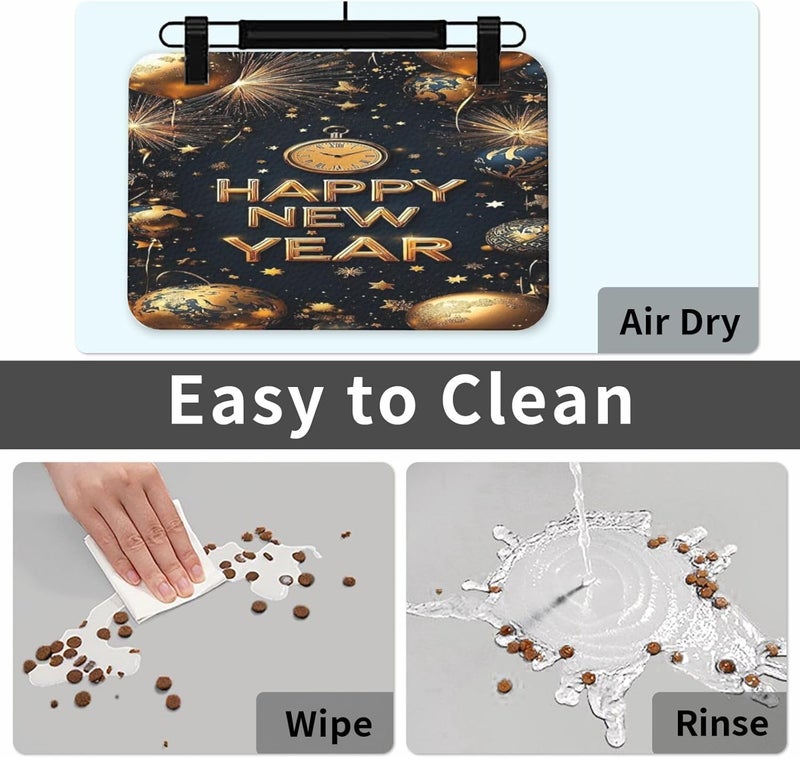 Pet Cat Dog Food Mat Absorbent Dog Feeding Mat Happy New Year Golden Fireworks No Stains Cat Food Mats Indoor Pet Accessories Supplies Dogs Placemat Water Bowl Mats with Rubber Backing 18X12In - Image 5