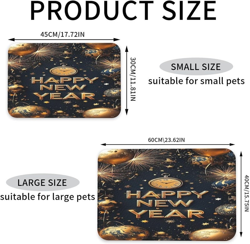 Pet Cat Dog Food Mat Absorbent Dog Feeding Mat Happy New Year Golden Fireworks No Stains Cat Food Mats Indoor Pet Accessories Supplies Dogs Placemat Water Bowl Mats with Rubber Backing 18X12In - Image 4