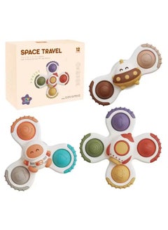 Baby Suction Cup Bath Toy Cartoon Finger Spinning Top Toothpaste Bath Toy Baby Shower Gift Idea Non-toxic Eco-friendly-Color:Space Bubble Turns To Music (Morandi)