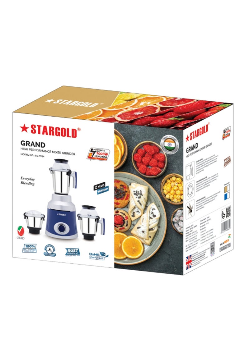 Stargold 3-In-1 Mixer Grinder 1000 Watts Copper Motor Stainless Steel High Performance Blender  - Image 2