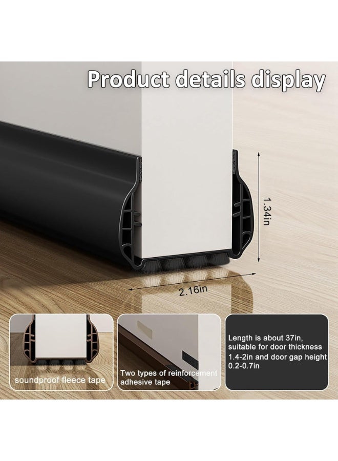 YelaJoy Under Door Draft Stopper with Brush: Cuttable Under Door Seal Blocker - Insulator Doors Sweep - Weather Stripping Noise Stopper - Strong Adhesive 93cm Length (Black, 93cm Length) - Image 2