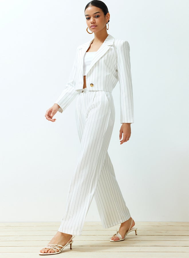 trendyol Ecru Wide Leg/Wide Leg Striped Woven Trousers - Image 3