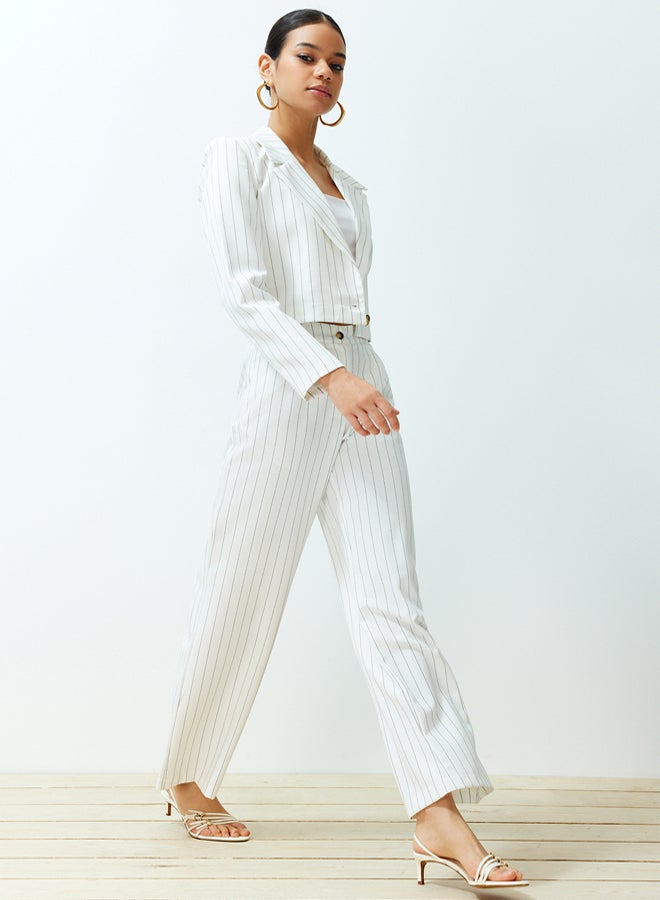 trendyol Ecru Wide Leg/Wide Leg Striped Woven Trousers - Image 2