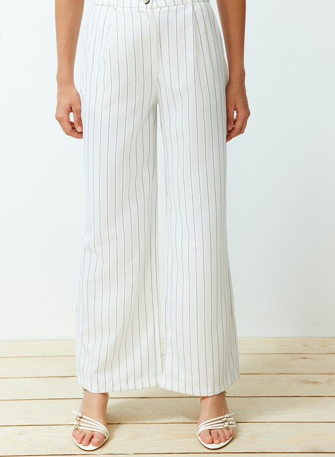 trendyol Ecru Wide Leg/Wide Leg Striped Woven Trousers - Image 4
