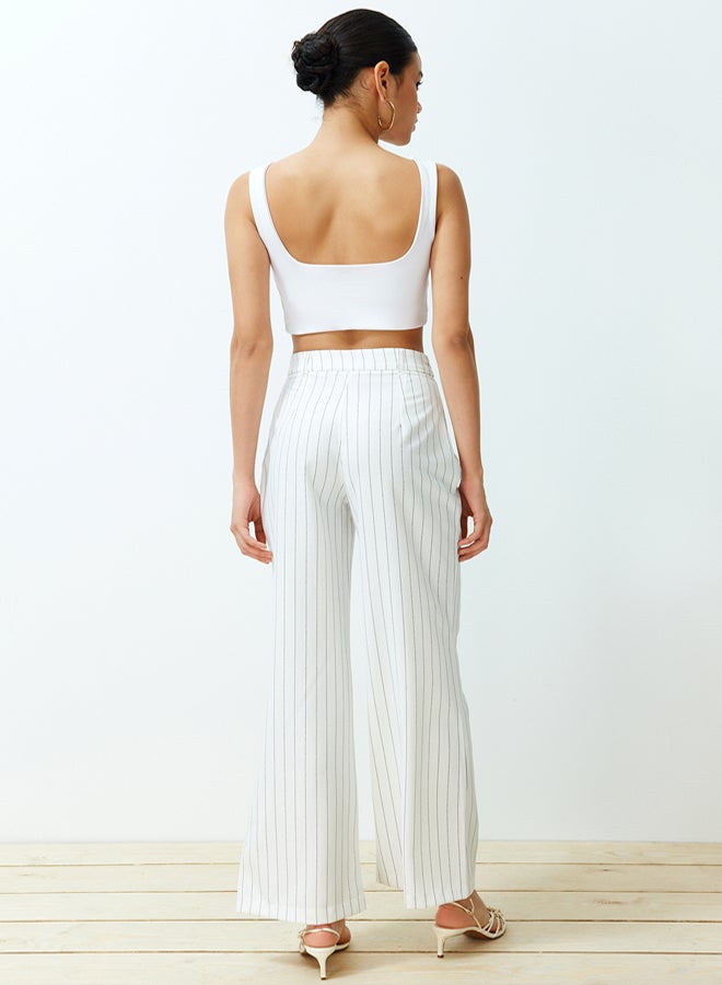 trendyol Ecru Wide Leg/Wide Leg Striped Woven Trousers - Image 5