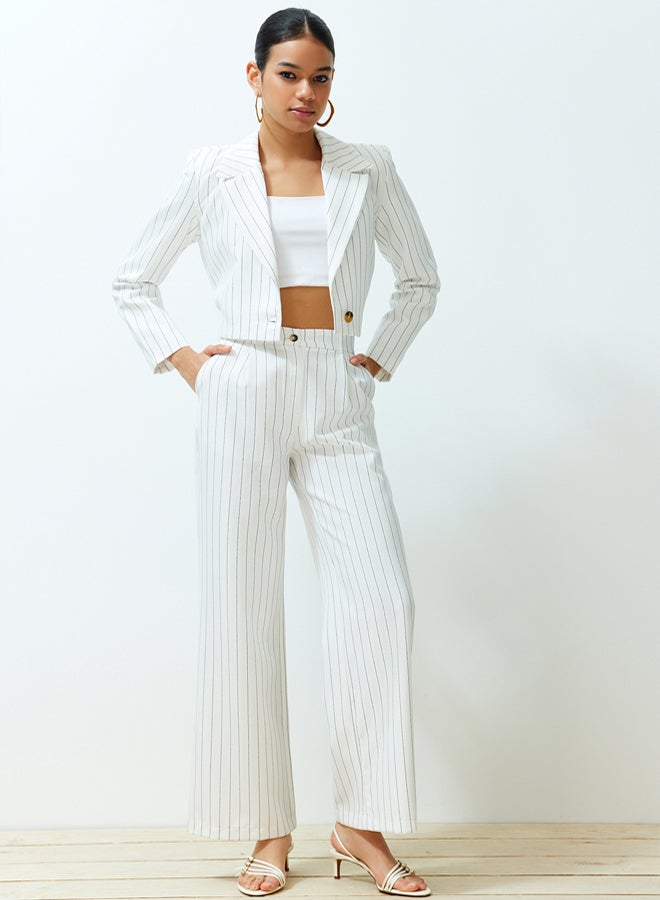 trendyol Ecru Wide Leg/Wide Leg Striped Woven Trousers - Image 1