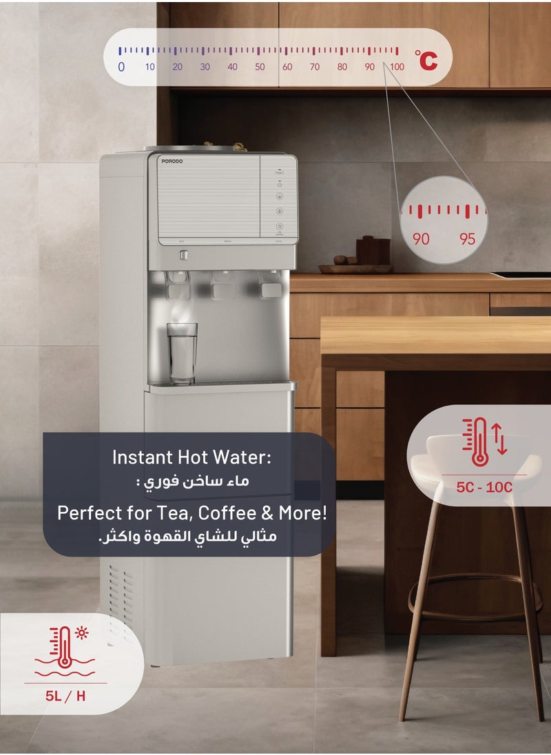porodo Hot and Cold Water Dispenser & Ice Maker Machine / Child Safety Lock / Top Load Design / Energy Efficient / 2.8L Cold Water 10C° /  1.1L Hot Water 90C° / 1.1KG Ice Storage - Silver  - Image 5