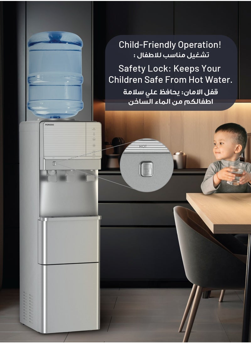 Hot and Cold Water Dispenser & Ice Maker Machine / Child Safety Lock / Top Load Design / Energy Efficient / 2.8L Cold Water 10C° /  1.1L Hot Water 90C° / 1.1KG Ice Storage - Silver