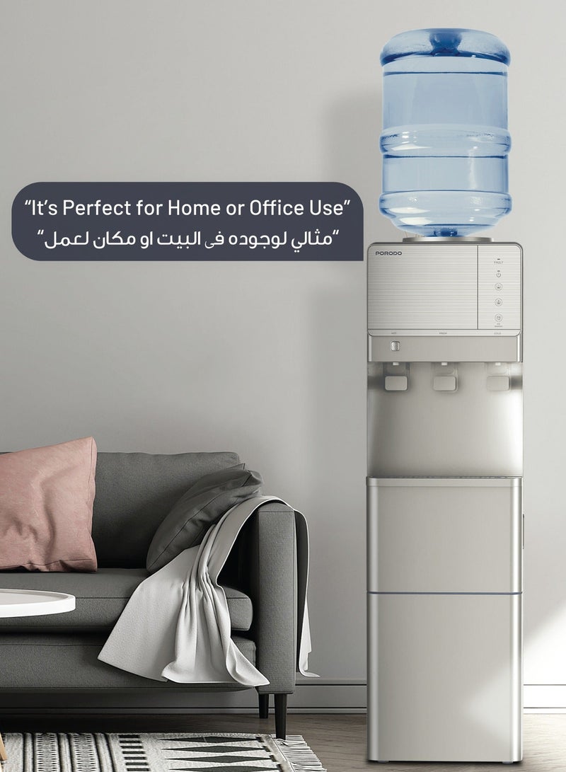 بورودو موزع مياه ساخنة وباردة مع صانع ثلج، تعبئة علوية، مزود بمياه ساخنة وباردة ومياه بدرجة حرارة الغرفة، موزع مياه أرضي، مزود بقفل أمان للأطفال، سعة تخزين ثلج 1.1 كجم، سعة 2.8 لتر ماء بارد 10 درجات مئوية، سعة 1.1 لتر ماء ساخن 90 درجة مئوية، خزان من الفولاذ المقاوم للصدأ، مثالي للمنزل والمكتب - فضي - Image 2