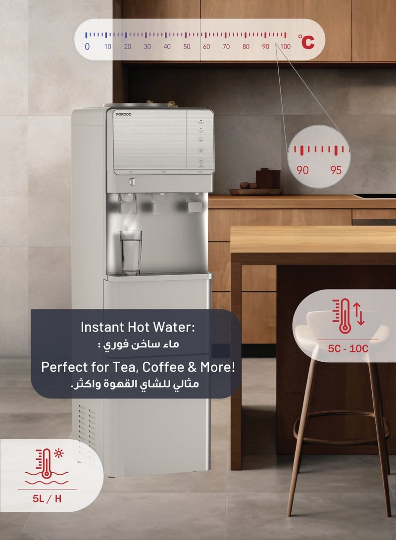 بورودو موزع مياه ساخنة وباردة مع صانع ثلج، تعبئة علوية، مزود بمياه ساخنة وباردة ومياه بدرجة حرارة الغرفة، موزع مياه أرضي، مزود بقفل أمان للأطفال، سعة تخزين ثلج 1.1 كجم، سعة 2.8 لتر ماء بارد 10 درجات مئوية، سعة 1.1 لتر ماء ساخن 90 درجة مئوية، خزان من الفولاذ المقاوم للصدأ، مثالي للمنزل والمكتب - فضي - Image 5