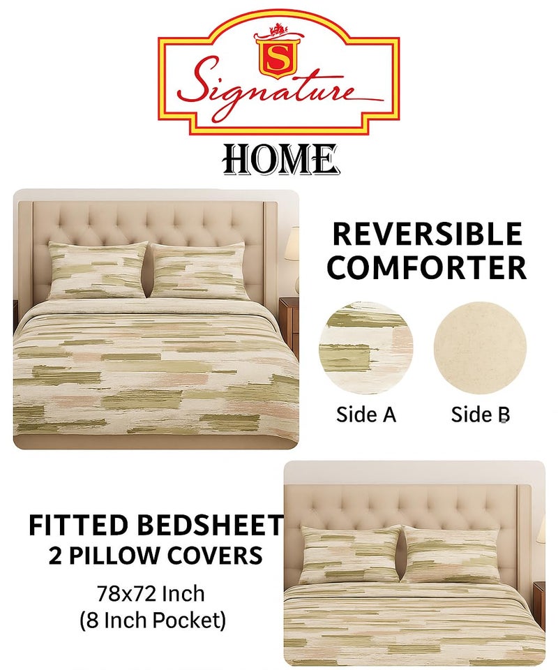 Signature Reversible Super Soft Double Bed Comforter/Quilt Set 350 GSM – 88x90 inches | King Size Fitted Elastic Bed Sheet with 2 Pillow Covers | All-Season Ultra Cozy Bedding Set (Sahara Mist) - Image 5