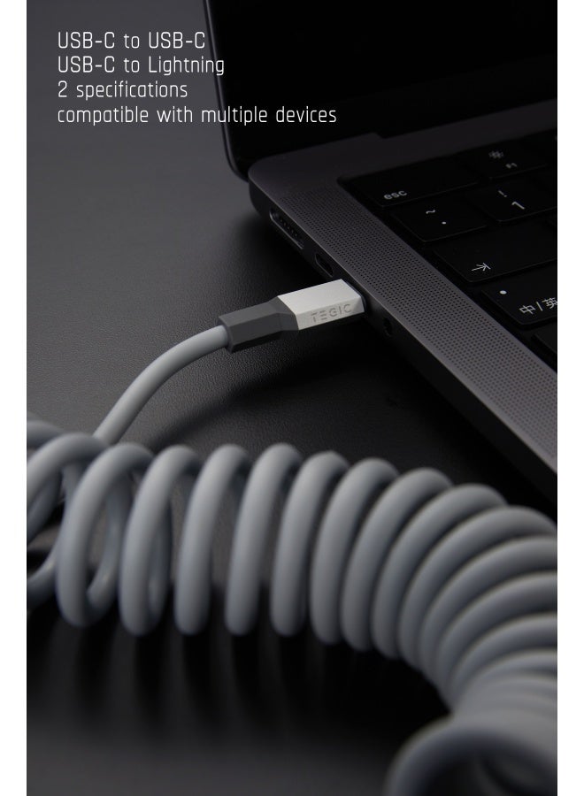 TEGIC Coil Cable C to C 60W Spring Data Cable Portable Retractable Fast Charging Type-C Car PD Fast Charging Data Cable Dual C Port Charging Cable 1.8m Compatible with Apple iPhone 16/15 and Android Phones - Image 2