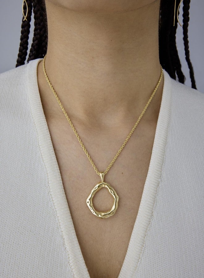 PAVOI 14K Yellow Gold Plated Dainty Statement Pendant Necklaces for Women - Hammered Circle Beachy Summer Pendants - Knit Tightened Rope Chain Necklace - Image 2