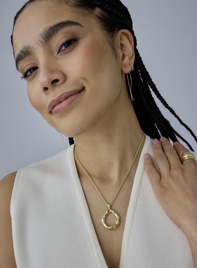 PAVOI 14K Yellow Gold Plated Dainty Statement Pendant Necklaces for Women - Hammered Circle Beachy Summer Pendants - Knit Tightened Rope Chain Necklace - Image 3