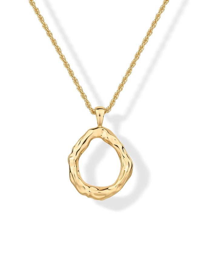 PAVOI 14K Yellow Gold Plated Dainty Statement Pendant Necklaces for Women - Hammered Circle Beachy Summer Pendants - Knit Tightened Rope Chain Necklace - Image 1