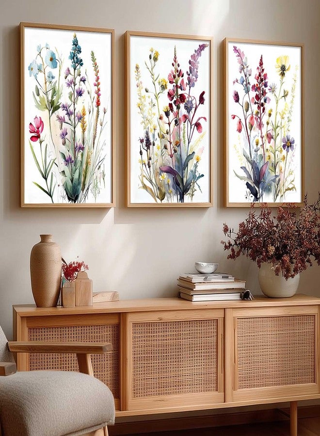 HOTHOUSE Floral Art Home Decoration Floral Paintings With Frame For Living Room Bed Room Hotel Wall Decor Digital Reprint Set of 3 (13X17 inch) - Image 1