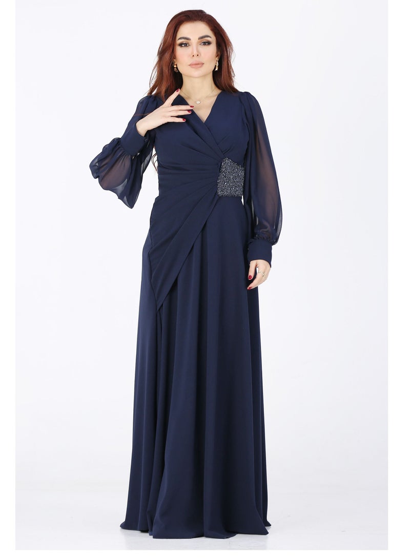 Modern Design An elegant evening dress with long sleeves, beautiful embroidery on the side, for your elegant look, to get this dress from the modern designer, where you will be the queen of occasions in all parties  - Image 1