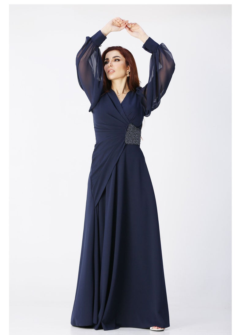 Modern Design An elegant evening dress with long sleeves, beautiful embroidery on the side, for your elegant look, to get this dress from the modern designer, where you will be the queen of occasions in all parties  - Image 3