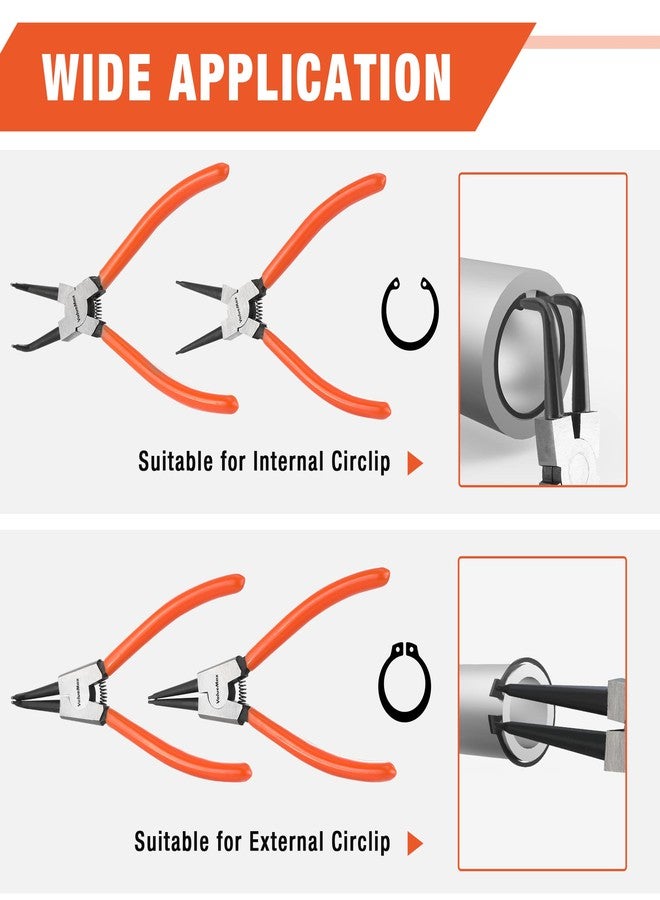 ValueMax 4 PCS Snap Ring Pliers Heavy Duty Set, Circlip Pliers Kit with Straight Bent Jaw Precision Spring Loaded, 7 Inch Internal/External C Clip Tools with Storage Pouch - Image 4
