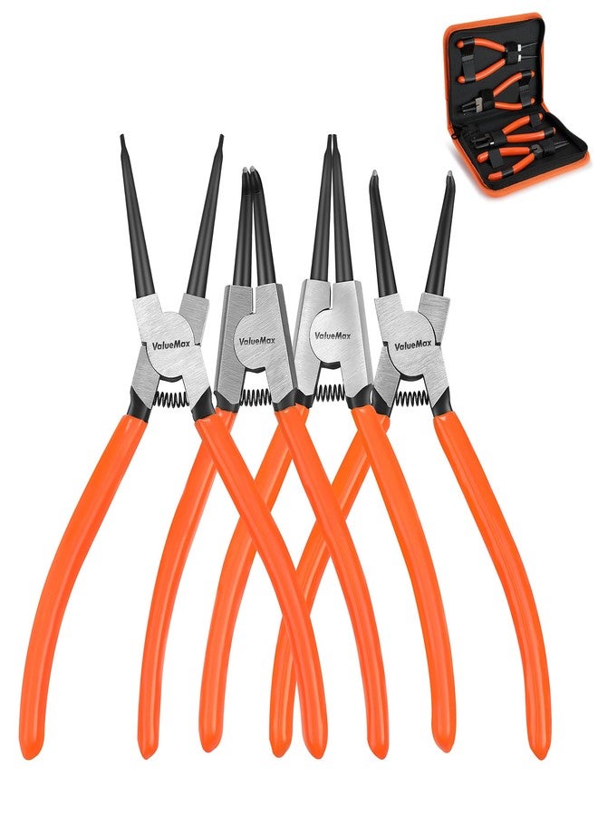 ValueMax 4 PCS Snap Ring Pliers Heavy Duty Set, Circlip Pliers Kit with Straight Bent Jaw Precision Spring Loaded, 7 Inch Internal/External C Clip Tools with Storage Pouch - Image 1