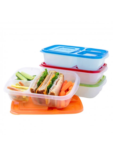 EasyLunchboxes® - Bento Lunch Boxes - Reusable 3-Compartment Food Containers for School, Work, and Travel, Set of 4 (Classic)