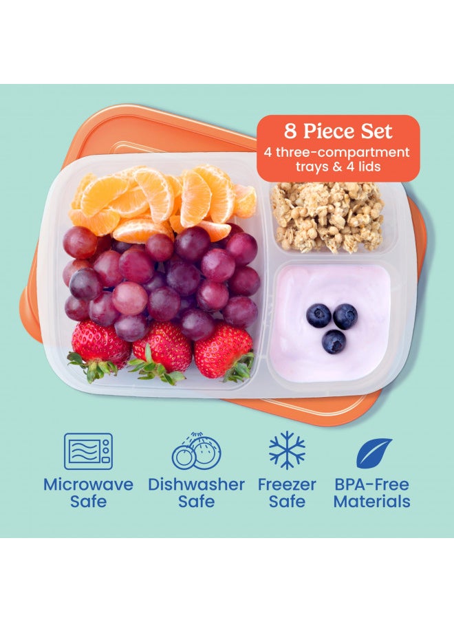 EasyLunchboxes® - Bento Lunch Boxes - Reusable 3-Compartment Food Containers for School, Work, and Travel, Set of 4 (Classic)
