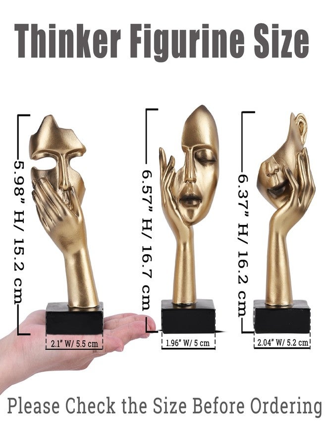 oliruim 3 PCS Thinker Small Statue, Golden Black Abstract Art Sculpture Modern Home Decora Shelf Decor Knick Knacks Desktop Decor Christmas Tv Stand Decor New Year Gift (3 PCS Gold) - Image 3