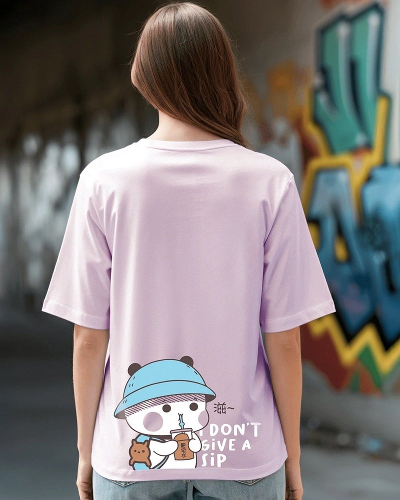 bewakoof Women's Purple I Don't Give A Sip Graphic Printed Oversized T-shirt - Image 2