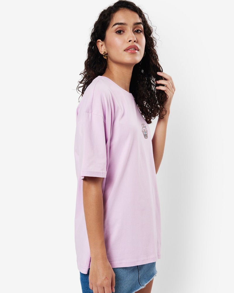 bewakoof Women's Purple I Don't Give A Sip Graphic Printed Oversized T-shirt - Image 4