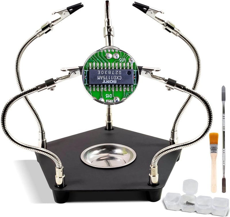 Excefore Soldering Station Helping Hands With Magnifying Glass - Third Hand Solder Tool Pcb Holder - Heavy Duty Base Plate, Four Flexible Arms For Soldering And Electronic Repair - Image 1