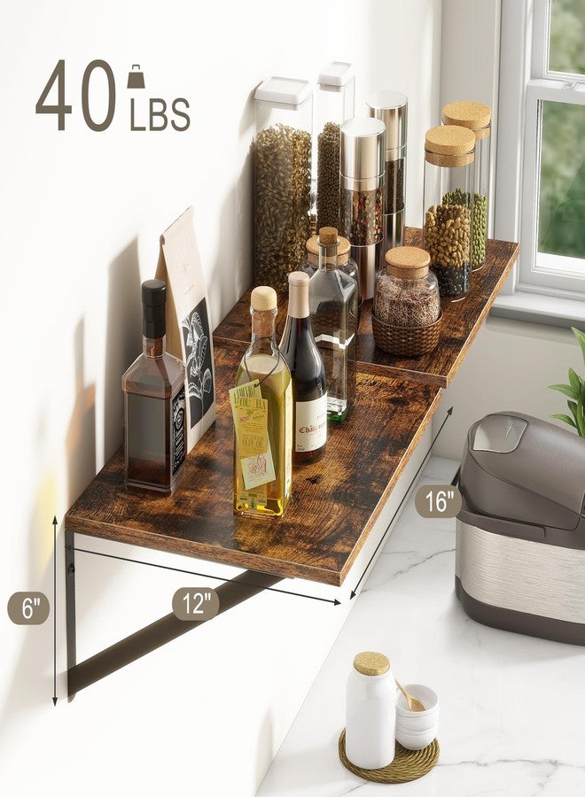 Fun Memories Deep Floating Shelves for Wall, 12 Inch Deep Floating Shelves Set of 2, 16"W x 12"D Wall Shelf, Wide Display Ledges Shelves for Bedroom, Bathroom, 12 Deep Bookshelf Wall Mounted - Rustic Brown - Image 3