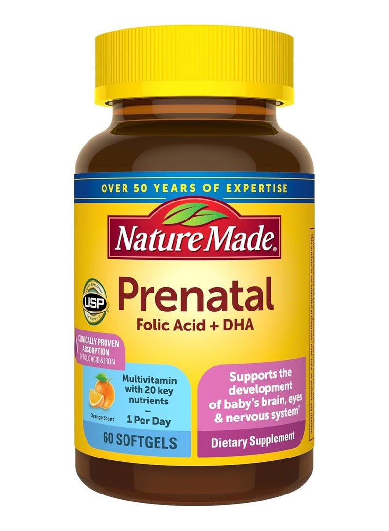 Nature Made Prenatal Vitamins for Women with Folic Acid + DHA 60 Softgels