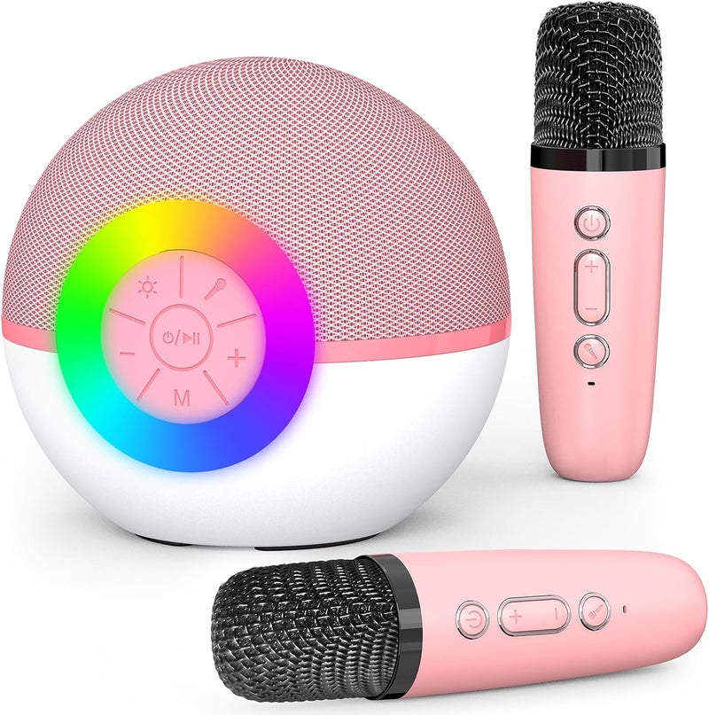 Mgaolo Mini Karaoke Machine for Kids Adults,Portable Bluetooth Speaker with Wireless Microphones,Gift Toys with MP3 Player for Boys Girls 3-12 Year Old Birthday Family Home Party Present (Pink) - Image 1