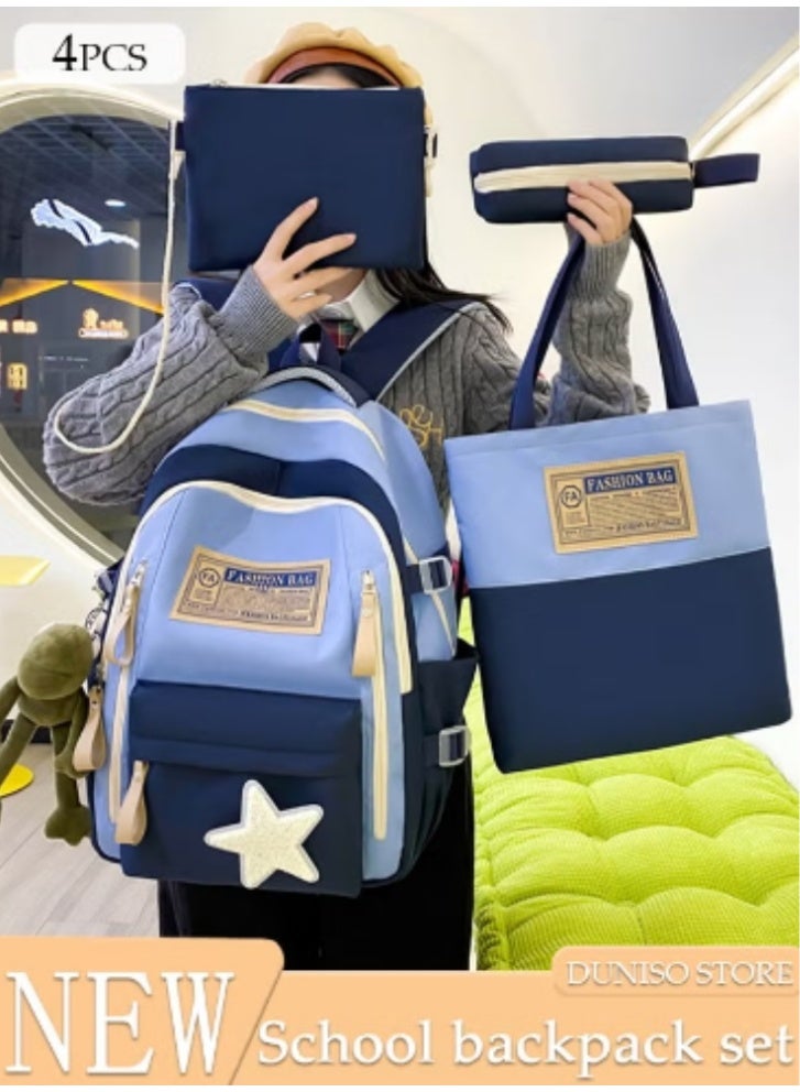 DUNISO Color - Blocking Star Schoolbag 4 - Piece Set | Stylish Design, Practical and Eye - Catching - Image 1