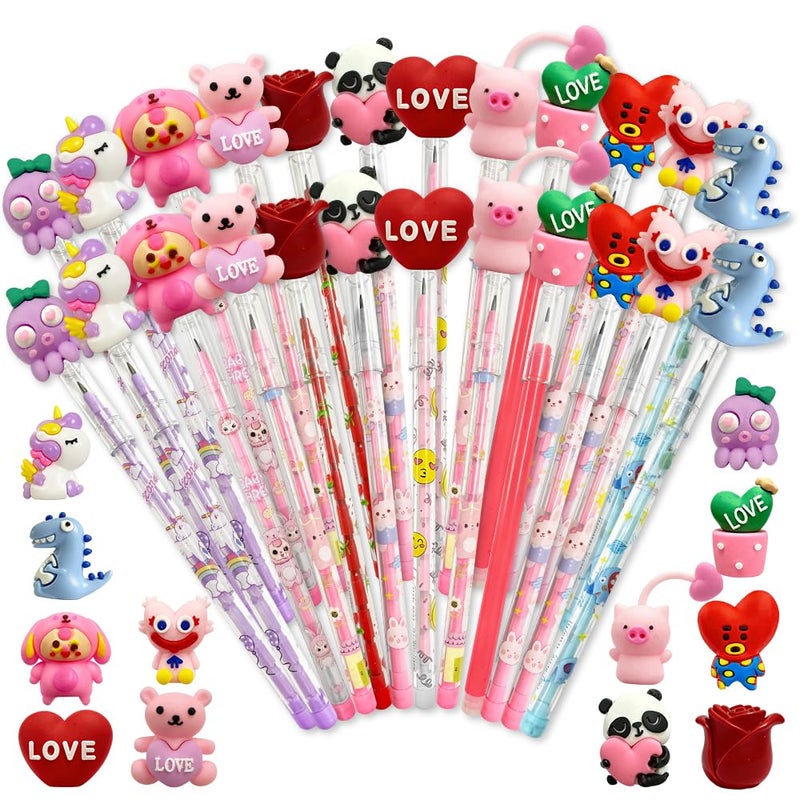 AWEELON 24 Pcs Valentine's Day Pencils Bulk Multi Point Push Pencils with for Valentine's Day - Image 1